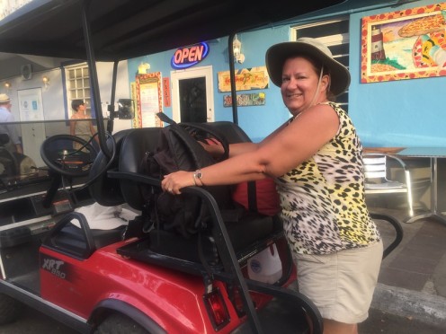 Golf Cart Parking at Heathers Bar near the ferry dock on Culebra